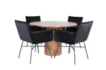 Bianca Round Dining Table - Walnut / Black Veneer+Petra Chair - Black / Black Velvet_4
