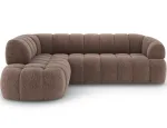 Tontano corner sofa with sleeping function and electrically extendable seat, brown chenille, left-hand side, Modern, Brown