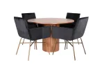 Bianca Round Dining Table - Walnut / Black Veneer+Petra Chair - Distressed Copper / Black Velvet_4