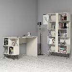 &Otilde;ppelaud ja raamaturiiul, Hanah Home, kreem Must, 120 x 78,8 x 60, cm
