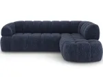 Tontano corner sofa with sleeping function and electrically extendable seat, blue chenille, right-hand side, Modern, Blue