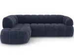 Tontano corner sofa with sleeping function and electrically extendable seat, blue chenille, left-hand side, Modern, Blue