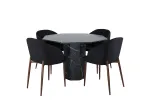 Marbs Round Dining Table , Black Black Glass Marble+Arch Dining Chair , Walnut Legs , Black Fabric_4