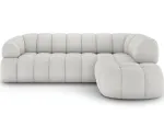 Tontano corner sofa with sleeping function and electrically extendable seat, white velour, right-hand side, Modern, White