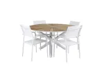 Mexico Table &oslash; 140 - White/Teak+Santorini Arm Chair (Stackable) - White Alu / White Textilene_4