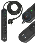 ART FU815 4 pistikupesa &ndash; 10 A &ndash; 2 USB A + C &ndash; 2,6 A &ndash; must &ndash; 3 m &ndash; 3 x 1,0 mm&sup2;