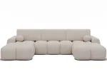 Vianetto corner sofa with sleeping function and storage compartment, light beige chenille, universal, Modern, Beige