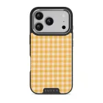 Tuscan Sun - Yellow Plaid iPhone 17 Pro Case, Elite Dark (MagSafe) / Silver