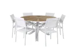 Mexico Table &oslash; 140 - White/Teak+Santorini Arm Chair (Stackable) - White Alu / White Textilene_6