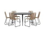 Break - Dining Table Round- Black / Black - Alu / Aintwood - 150&oslash; _1+ Lindos Stacking Chair - Black Alu / Latte Rope _6