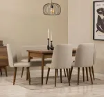 Pikendatav s&ouml;&ouml;gilaua ja toolide komplekt (6 osa), Hanah Home, p&auml;hklipuu, kreemjas, 130 x 76 x 80