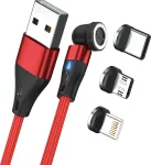 Magnetic Charge 3 USB A to USB-C + microUSB + Lightning 1m Red