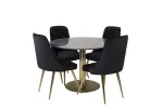 Estelle Dining Table round 106cm Grey Marble / Brass - Velvet Deluxe Chair - Black/Matt Brass Leg 4