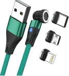 Magnetic Charge 3 USB A to USB-C + microUSB + Lightning 1m Green