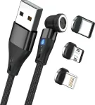 Magnetic Charge 3 USB A to USB-C + microUSB + Lightning 2m Black