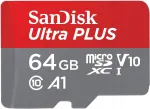 SanDisk Ultra Plus MicroSDXC-kaart 64 GB, klass 10, UHS-I/U1, A1, V10 (619659200619)
