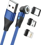 Magnetic Charge 3 USB A to USB-C + microUSB + Lightning 2m Blue
