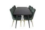 Gold Extention table - 180/220*85*H76 Black Veneer - Black legs - Brass details+Velvet Deluxe Dining Chair - Green / Brass_6