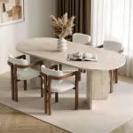 Pikendatav s&ouml;&ouml;gilaua ja toolide komplekt (5 osa), Hanah Home, travertiin p&auml;hklipuu valge, 180 x 75 x 90