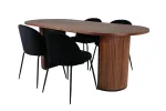 Bianca Oval Dining Table , Walnut Black Veneer+Wrinkles Dining Chair , Black Legs , Black Velvet_4