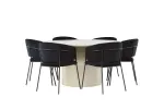 Sandvik Dining Table &phi;140 - Beige / Beige MDF +Selma Dining Chair - Black / Black Velvet _6