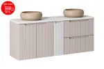 140 cm m&ouml;&ouml;blikomplekt koos lauaplaadiga ja kahe lauaplaadile paigaldatava valamuga &bdquo;Wiki SET-NOC B WHITE 140CM D/S UN WIKI C&ldquo;