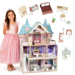 Wooden Dollhouse Bella Castle 4 Floors 5 Rooms 15 Pieces of Furniture ECOTOYS