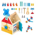 Puidust majake t&ouml;&ouml;riistadega, kodumeistri komplekt: haamer, kruvid, 32 elementi, &bdquo;ECOTOYS&ldquo;