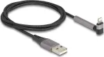 "Delock andmeedastus- ja laadimiskaabel USB Type-A Lightning&trade; iPhone&trade;, iPad&trade;, iPod&trade; jaoks, nurga all, klambriga, must, 1,5 m, MFi"