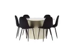 Sandvik Dining Table &phi;140 - Beige / Beige MDF +Polar Dining Chair - Black legs / Black Velvet _6