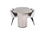 Bianca Oval Dining Table , White Wash Black Veneer+Velvet Dining Chair Corduroy , Beige Black_4