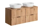 Rippuv vannitoakapp t&ouml;&ouml;pinnaga ja kahe eraldi seisva valamuga Comad Adel Oak Smile, 120 cm, liivakarva