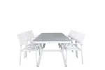 Virya Dining Table - White Alu / Grey Glass - big table +Santorini Arm Chair (Stackable) - White Alu / White Textilene _6