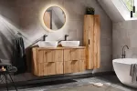 Vannitoam&ouml;&ouml;bli komplekt t&ouml;&ouml;pinnaga, 2 eraldi seisva valamuga, k&otilde;rge kapiga ja LED-peegliga Comad Adel Oak Smile, 120 cm, liivakarva