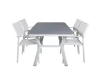 Virya Dining Table - White Alu / Grey Glass - small table+Santorini Arm Chair (Stackable) - White Alu / White Textilene_4