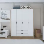 Riidekapp, Hanah Home, hele p&auml;hklipuu, valge, 140 x 181,8 x 45