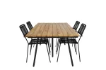 Chan Dining Table - Black Steel / Acacia (teak look) - 200cm+Lindos Armchair - Black Alu / Black Rope_4