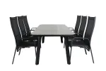 Paola Dining Table - Black Steel / Nature Wicker - 200*100+Copacabana Recliner Chair - Black/Black_6
