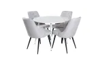 Plaza Round Table 100 cm - White top / White Legs+Velvet Deluxe Dining Chair - Black Legs - Light Grey Fabric_4