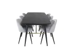 Gold Extention table - 180/220*85*H76 Black Veneer - Black legs - Brass details+Velvet Dining Chair Corduroy - Light Grey / Black_6