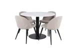 Estelle Round Dining Table &oslash;106 H75 - White / Black+Velvet Stitches Chair - Black / Beige Fabric (Polyester linen )_4