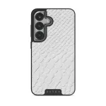 Glacial Desert - White Snakeskin Samsung Galaxy S25 Case, Elite Dark (Magnetic) / Silver