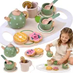 Wooden tea set PISTACHIO for children, 15 accessories ZA6611