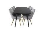 Gold Extention table - 180/220*85*H76 Black Veneer - Black legs - Brass details+Velvet Deluxe Dining Chair - Light Grey / Brass_6