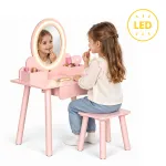 Puidust laste tualettlaud LED-peegliga, sahtliga, tabureti ja 6 aksessuaariga, roosa, &bdquo;ECOTOYS&ldquo;