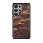 Fire Wood - Brown Marble Samsung Galaxy S25 Ultra Case, Elite Dark (Magnetic) / Silver