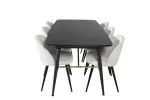 Gold Extention table - 180/220*85*H76 Black Veneer - Black legs - Brass details+Velvet Dining Chair Corduroy - Beige / Black_6