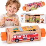 Rotating wooden puzzle 4 VEHICLES for assembling pictures ZA6241