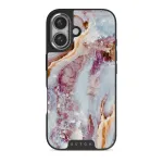 Frozen Leaves - Cute Marble iPhone 16 Case, Elite Dark (MagSafe) / Silver