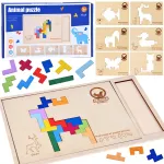 Wooden puzzle TETRIS 6 animals + pixel blocks ZA6244